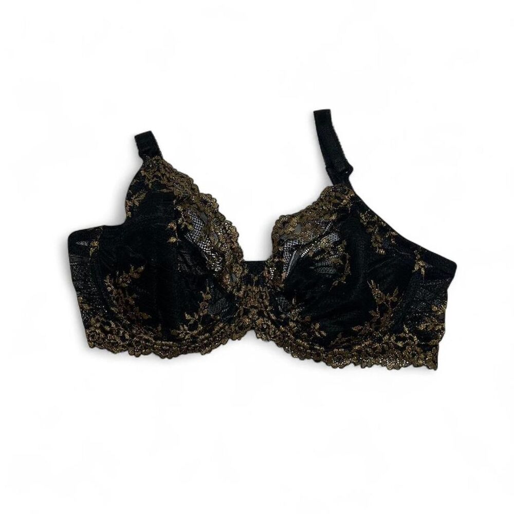 Wacoal black & gold  lace unlined bra Size 34DD